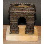 A 19th century Grand Tour brown patinated bronze model, of the Arc de Triomphe, rectangular marble