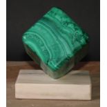 An Art Deco malachite desk sculpture, rectangular onyx base, 20cm high