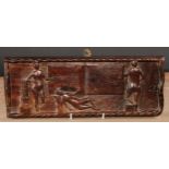 A 19th century hardwood panel, carved after the Antique in the Grand Tour taste with nudes amongst