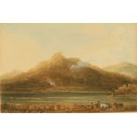 J Kershaw (early 19th century) Smouldering Volcano signed, dated 3rd May 1827, watercolour, 6cm x