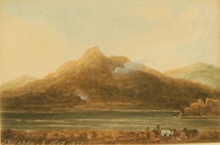 J Kershaw (early 19th century) Smouldering Volcano signed, dated 3rd May 1827, watercolour, 6cm x