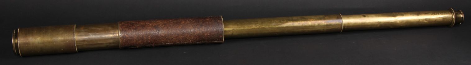 A 19th century brass two-draw telescope, signed Alfred J Natalis & Co, London, leather bound, 36.5cm