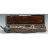 An oboe, by F Lore, Paris, plated keys, no.Q18, 60cm long, cased