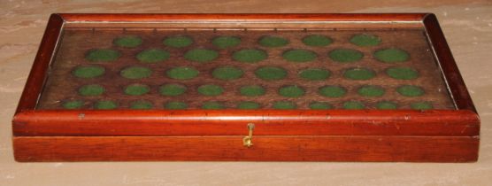 Numismatics - an early 20th century mahogany rectangular coin collector's table top cabinet,