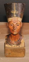 A museum type Egyptian composition cabinet bust, Nefertiti, 16cm high, first half 20th century