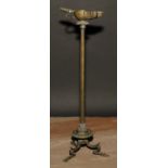 A 19th century Grand Tour bronze lamp, after the Antique, tall fluted pillar, tripod base with