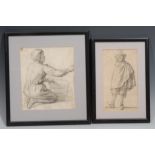 Dutch School Gentleman in a Cloak and Tall Hat monogrammed JH, pencil sketch; another, servant (2)