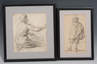 Dutch School Gentleman in a Cloak and Tall Hat monogrammed JH, pencil sketch; another, servant (2)