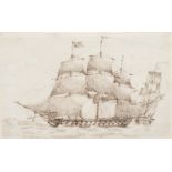 Lieut. James Kennett Willson RM (fl.c.1812 - 1830) Two Two-Deckers off a Distant Coast labels to