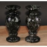 A pair of composite marble pedestal baluster vases, 20cm high
