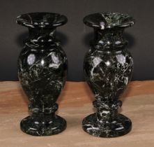 A pair of composite marble pedestal baluster vases, 20cm high