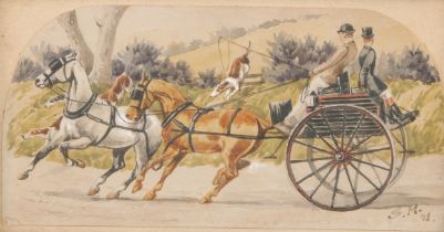 Sylvester Martin (1856 - 1906) Horses and Gig signed with initials, dated 91, watercolour, 9cm x