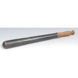 Police History - a Victorian turned and painted truncheon, inscribed in yellow VR 52, ribbed grip,