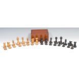 A boxwood and ebonised Staunton pattern chess set, the Kings 7.5cm high