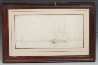 English Marine School (19th century) Spithead, Royal Visit inscribed in ink MS, pencil drawing, 14.