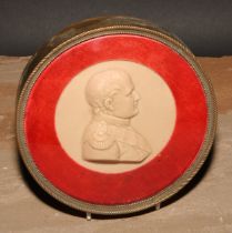 A wax portrait roundel, depicting Napoleon Bonaparte, bust length, facing to sinister, 14.5cm diam