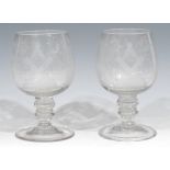 Freemasonry & Friendly Society Interest - a pair of 19th century drinking glasses, each profusely