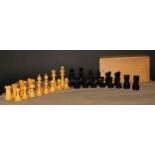 A boxwood and ebonised Staunton pattern chess set, the Kings 8.5cm high