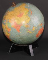 A 12" terrestrial globe, by W & A.K. Johnson & G W Bacon Ltd, Edinburgh & London, 38cm high, mid-