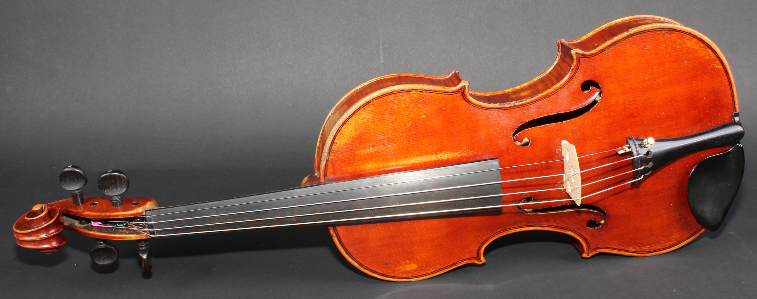 A violin, two piece back, paper label, made by John Wilkinson, London 1919, paper label, the two- - Image 2 of 16
