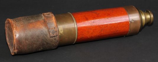 A 19th century brass and mahogany three-draw day or night telescope, by Dolland, London,sliding