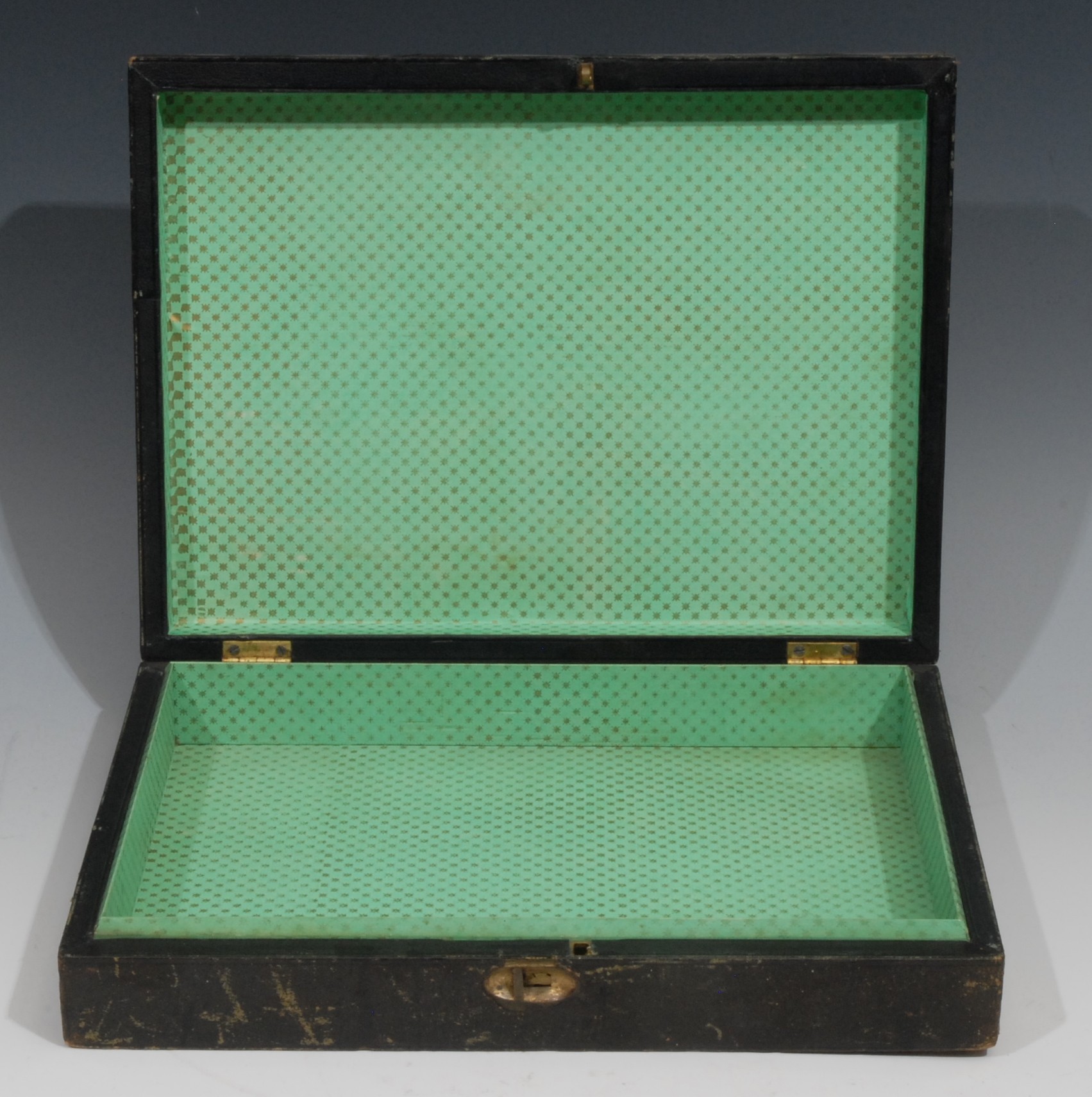 A Victorian rectangular embossed Morocco leather patent document box, with Royal coat of arms in - Image 2 of 4