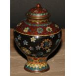 A Japanese cloisonne enamel ovoid vase and cover, 13.5cm high