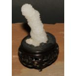 Geology - a stalagtite specimen, mounted for the scholar's table, Chinese hardwood base, 9.5cm