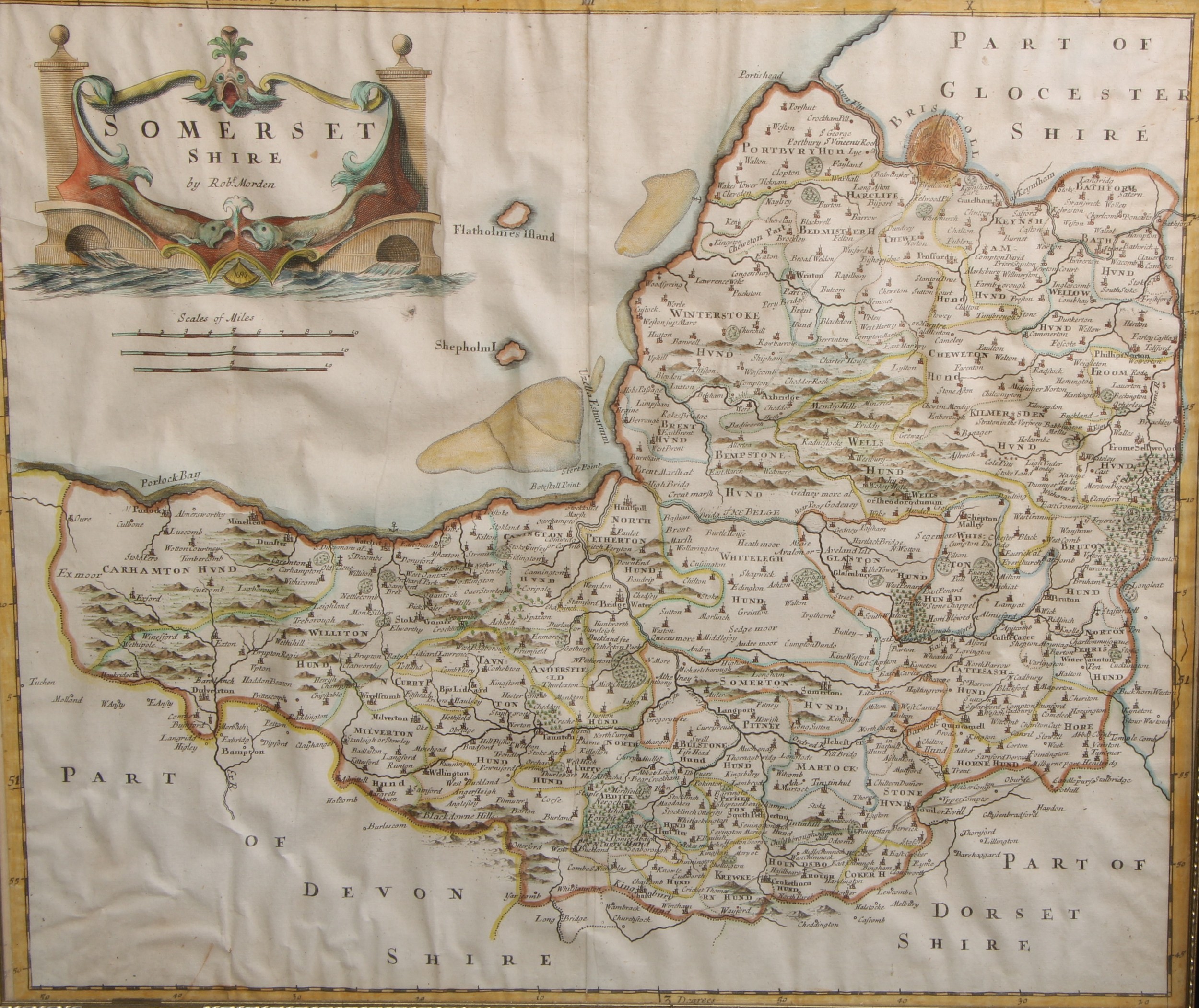 Robert Morden (1650 - 1703), a two-page coloured map, Somersetshire, 35cm x 42cm; another, - Image 3 of 3