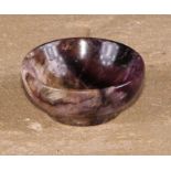 A Derbyshire Blue John miniature circular bowl, 4cm diameter