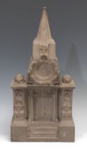 A substantial Victorian stone architectural pocket watch stand, carved as a Gothic doorway, panelled