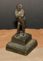 A 19th century dark patinated cabinet bronze, of Napoleon Bonaparte, square base, lotus border, 10cm