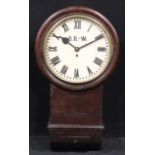 Railwayana - a G.W.R. mahogany drop dial fusee wall clock, Roman numerals on white dial, later