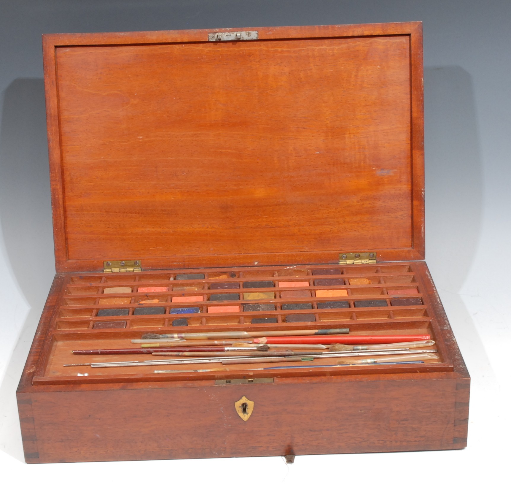 A large 19th century mahogany artist’s box, hinged cover enclosing two fitted lift-out trays - Image 2 of 3