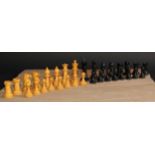 A boxwood and ebonised Staunton pattern chess set, the Kings 9cm high