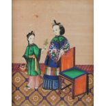 Chinese School (19th century) A Lady of the Court and Young Attendant watercolour and gouache on