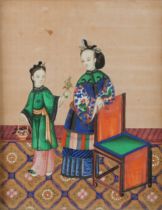 Chinese School (19th century) A Lady of the Court and Young Attendant watercolour and gouache on