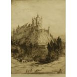 Henry Percy Huggill (1886 - 1957), by and after, Castle on a Hilltop, etching, signed in pencil,