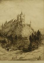 Henry Percy Huggill (1886 - 1957), by and after, Castle on a Hilltop, etching, signed in pencil,