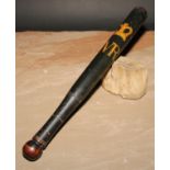 Police History - a Victorian turned and painted truncheon, decorated with a crowned VR cipher,