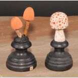 Natural History - Mycology - a painted model of fungus specimen, mounted for display, 11cm high;