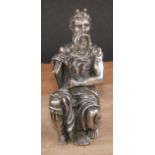 A silver figural mount or applique, depicting Moses, 15.5cm long, loaded, marked 925