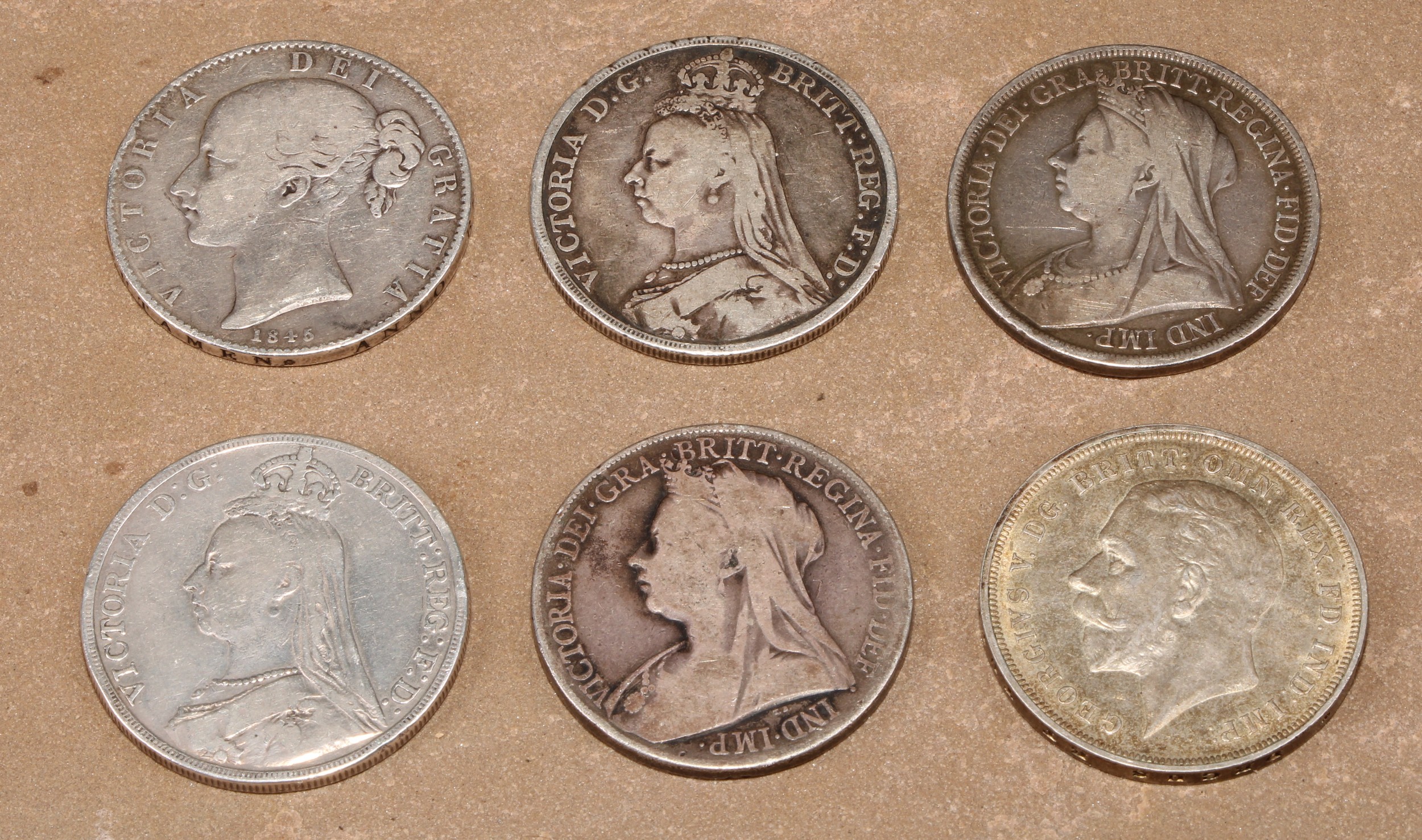 Coins - an early Victorian crown, 1845; others, 1889; 1892; 1893; 1900; 1935 (6) - Image 2 of 2