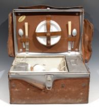 An early 20th century campaign type travelling or motoring picnic hamper, The Garrison, Reg. No.