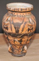 A Grand Tour ovoid vessel, after the Ancient Greek, painted with bull's head and other motifs,