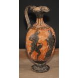 A Grand Tour ovoid pedestal ewer, after an ancient Greek oinochoe, painted with figures after the