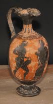 A Grand Tour ovoid pedestal ewer, after an ancient Greek oinochoe, painted with figures after the
