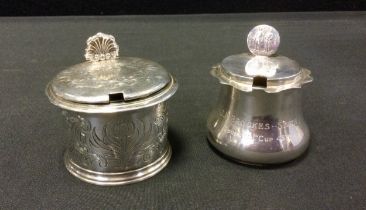 A Victorian silver drum mustard, Charles Thomas Fox & George Fox, London 1842, with glass liner, 7.