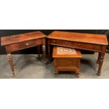 A Victorian mahogany console or hall table, over-sailing rounded rectangular top, pair of drawers to