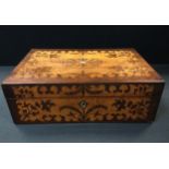 A 19th century marquetry inlaid rosewood and burr elm writing slope, fitted interior, 35.5cm x